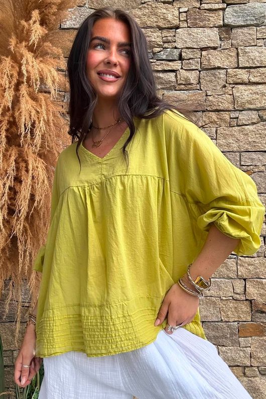 Prairie Pin Tuck Cotton Smock Olive